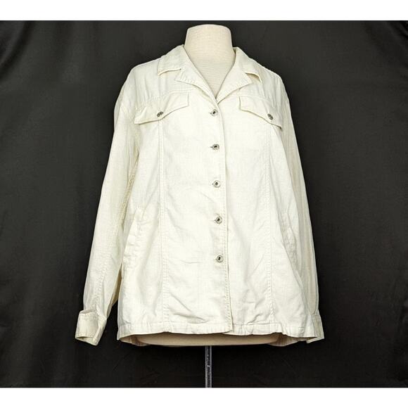 Liz Claiborne Jackets & Blazers - Vintage 90s Jacket Cream Linen Blend Button Front Women's Size M